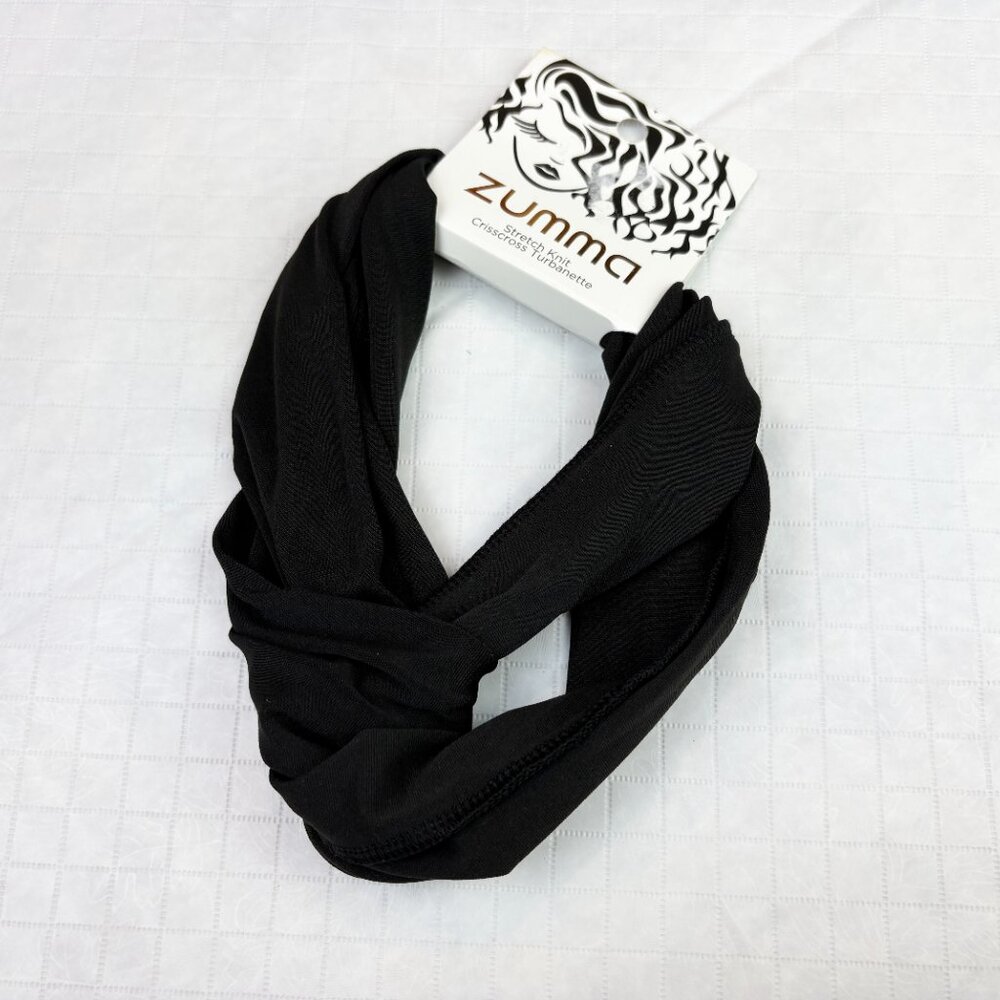 Zumma Black Stretch Knit Crisscross Turbanette Headband